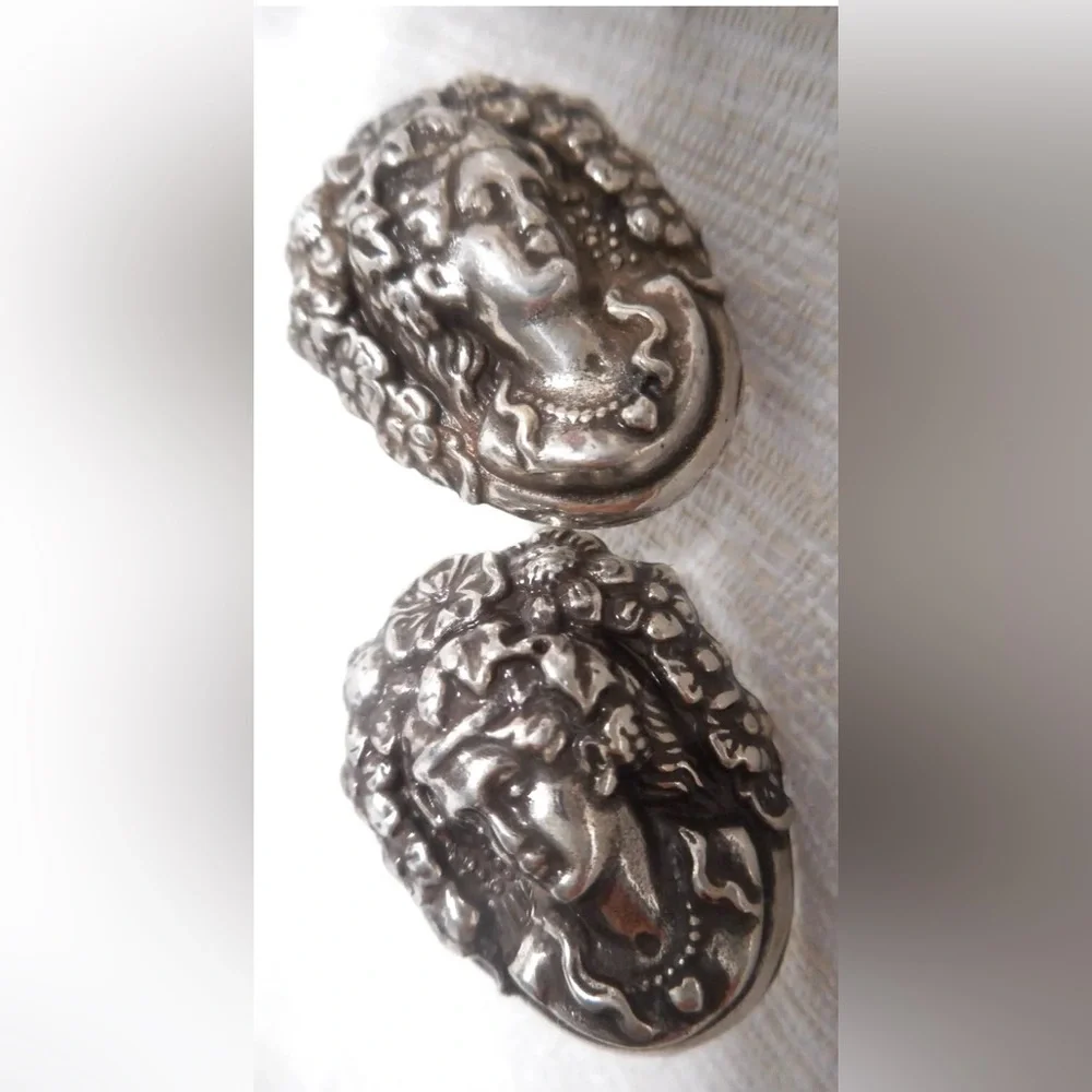 Brighton Woman’s Face Cameo Inspired Silver Tone Stud Post Earrings - Picture 4 of 4